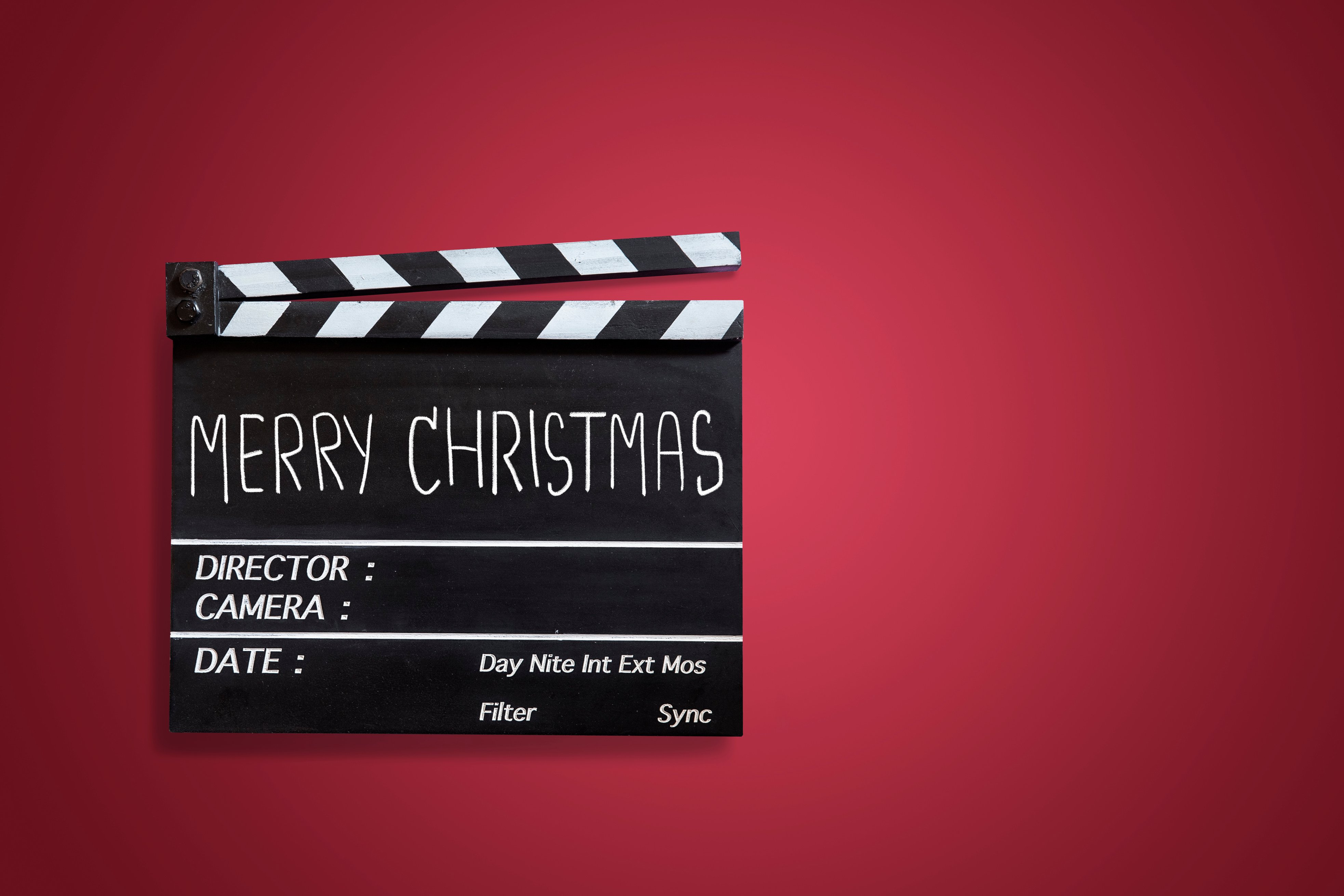 Christmas text title on movie Clapper board